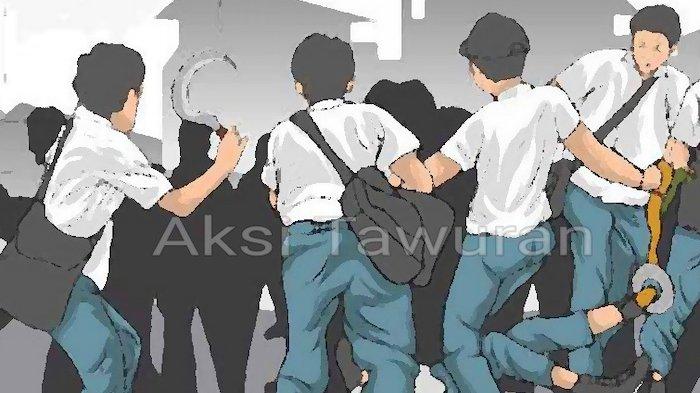 Ilustrasi pelajar saat tawuran. 