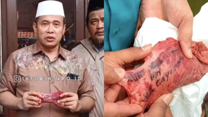 TULISAN DI PARU SAPI - Penampakan tulisan yang bernama salah satu pemberi hewan kurban di Masjid Jami Al Ikhlas di Pondok Betung, Tangerang Selatan, Sabtu (7/6/2025). Momen ini lantas menjadi sorotan hingga viral di media sosial.