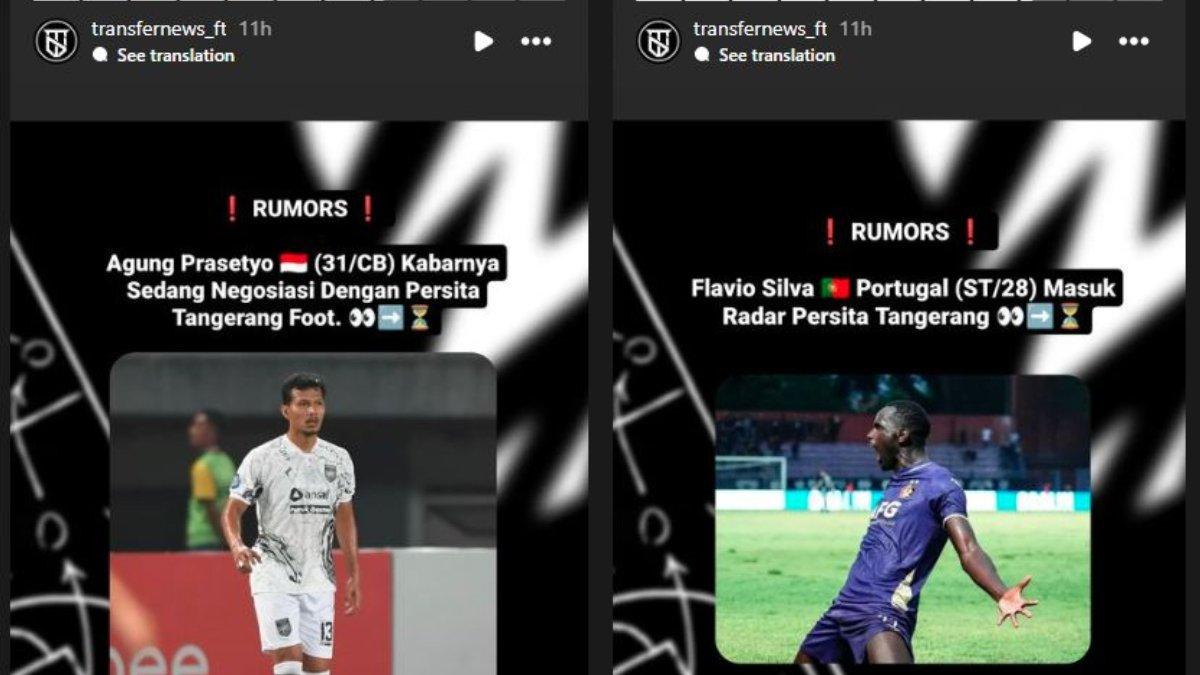 Kolase rumor dua pemain yang mencuat sebagai bidikan Persita Tangerang di musim 2024/2025, Agung Prasetyo dari Borneo FC dan striker Persik Kediri Flavio Silva.