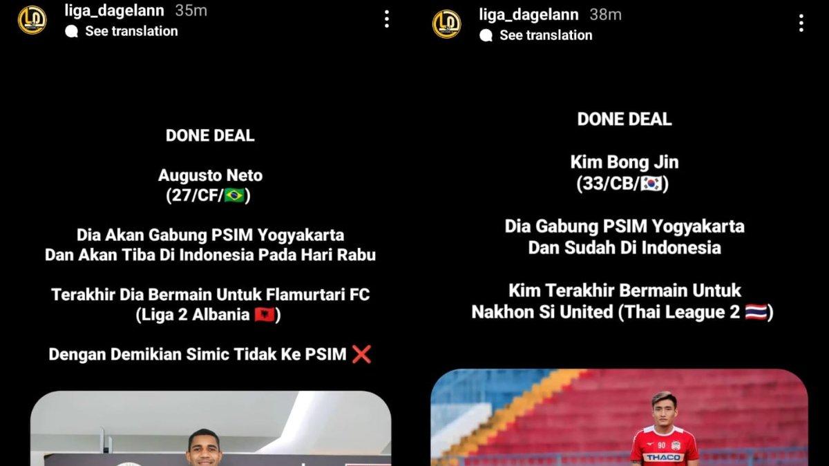 Kolase rumor pemain anyar PSIM Yogyakarta untuk putaran kedua Liga 2 2023, Augusto Neto dan Kim Bong-jin.