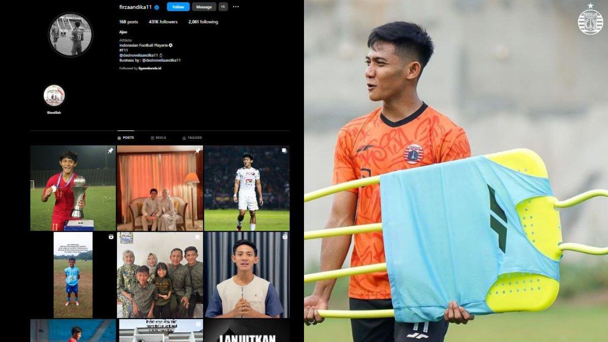 Bek Persija Jakarta yang sempat terindikasi hengkang, yakni Firza Andika kembali mengembalikan foto-fotonya saat berseragam Macan Kemayoran di Instagram pribadinya (kiri) dan tengah fokus mengikuti sesi latihan tim (kanan), Sabtu 14 Oktober 2023.