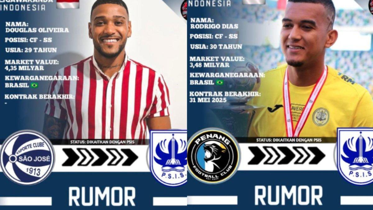 Rumor dua striker asing yang masuk radar PSIS Semarang untuk putaran kedua Liga 1 2024, Douglas Oliveira (kiri) dan Rodrigo Dias (kanan).