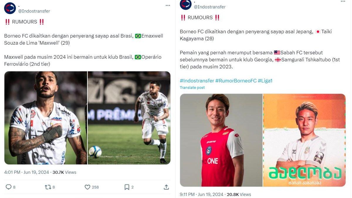 RUMOR - Dua winger lintas benua, yakni Maxwell dari Brasil (kiri) dan Taiki Kagayama yang berpaspor Jepang (kanan) tengah dikaitkan dengan Borneo FC jelang gelaran Liga 1 2024 kelak.