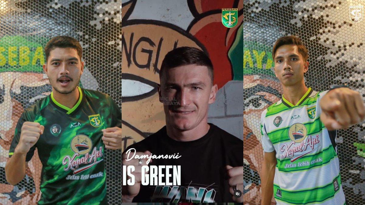 Kolase tiga rekrutan baru Persebaya Surabaya di Liga 1 2024, Randy Hanson (kiri), Slavko Damjanovic (tengah), dan Rizky Dwi Pangestu (kanan).