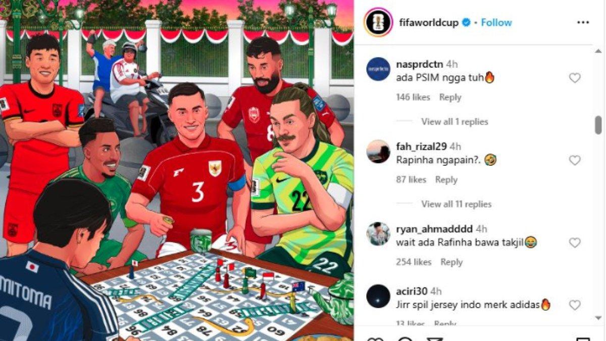 NETIZEN SALFOK - FIFA tampak membagikan foto ilustrasi persiapan pertemuan antara peserta Grup C Kualifikasi Piala Dunia 2026 Zona Asia pada Rabu (19/3) yang akan bertemu pada Kamis (20/3) mendatang. Namun, adanya sosok striker PSIM Yogyakarta Rafinha dan komedian Muktientut di bagian belakang gambar membuat netizen hingga fans Laskar Mataram jadi salah fokus.
