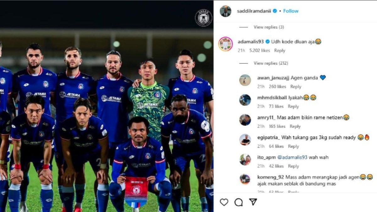 Komentar Adam Alis di unggahan perpisahan Saddil Ramdani dari Sabah FC langsung disambar para fans Persib Bandung yang salah fokus, Senin (21/4).