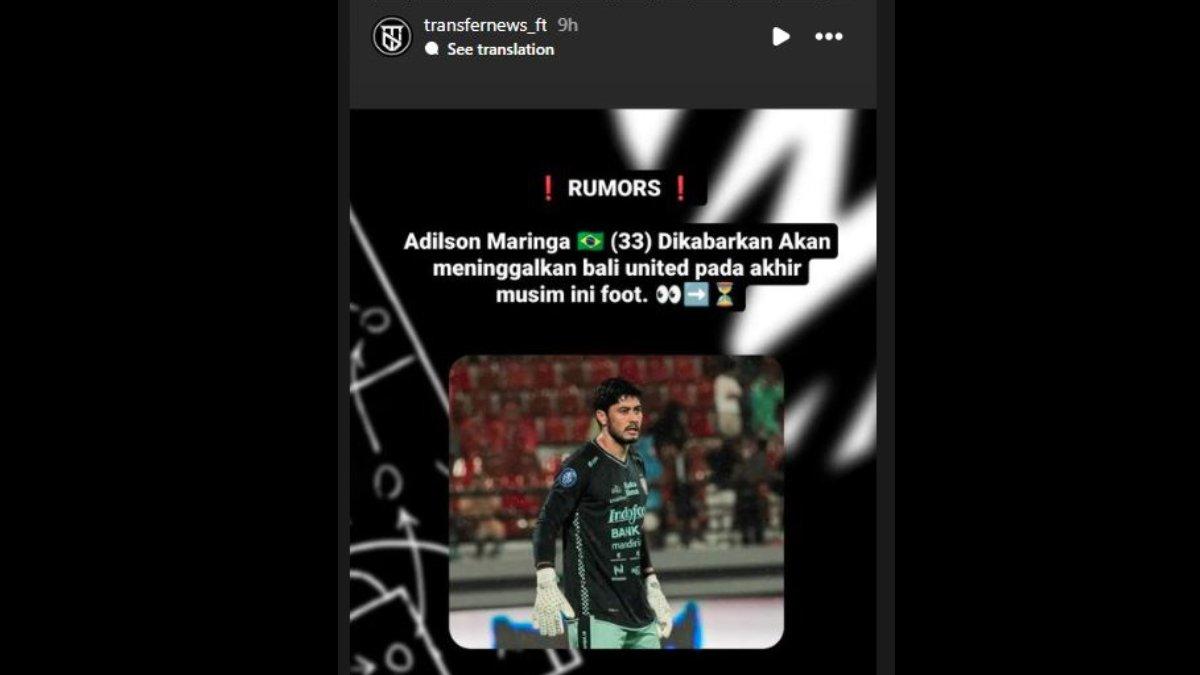 Rumor hengkangnya kiper asing Bali United, yakni Adilson Maringa di penghujung Liga 1 2023 kelak.