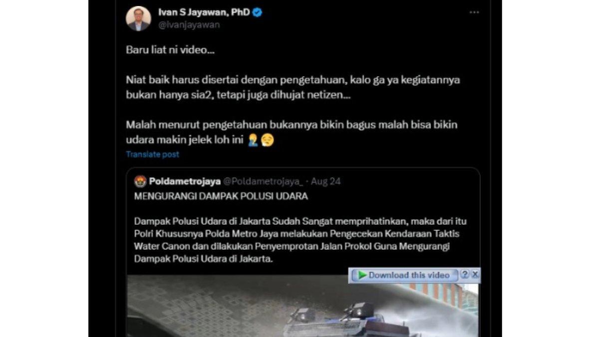 Ahli udara dari Universitas Michigan komentari aksi Polda Metro Jaya