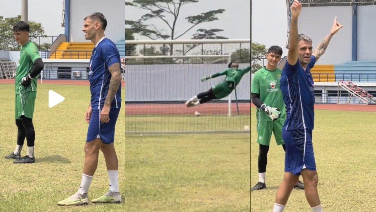 Aksi Tyronne di sesi latihan Persib Bandung.