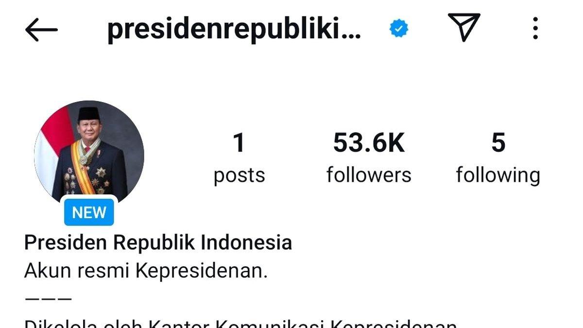 Akun Instagram baru Presiden Prabowo Subianto.