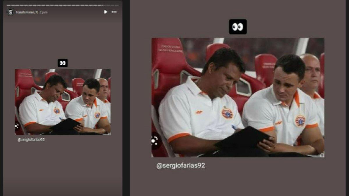 Akun @transfernews_ft, mengunggah ulang postingan Instagram Sergio Farias dengan menambahkan emot dua bola mata, Rabu (12/6/2024).