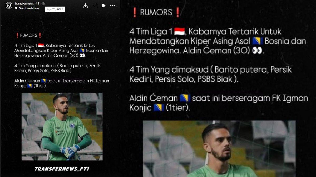 RUMOR TRANSFER LIGA 1 - Kiper asal Bosnia, Aldin Ceman diincar Persis Solo, Barito Putera, Persik Kediri dan PSBS Biak.
