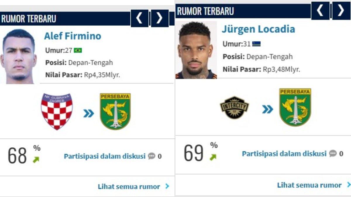 BURSA TRANSFER PERSEBAYA SURABAYA - 2 striker asing yang dikaitkan dengan Persebaya Surabaya, Alef Firmino dan Jurgen Locadia.