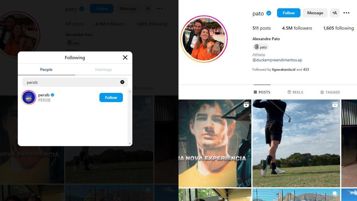 Kolase foto eks AC Milan, Alexandre Pato yang kepergok mengikuti Instagram Persib Bandung. Alexandre Pato yang kini tengah berstatus nganggur tersebut tengah digadang-gadang bakal menjadi pelengkap kuota asing Persib Bandung di Liga 1 2024 yang menyisakan satu tempat lagi.