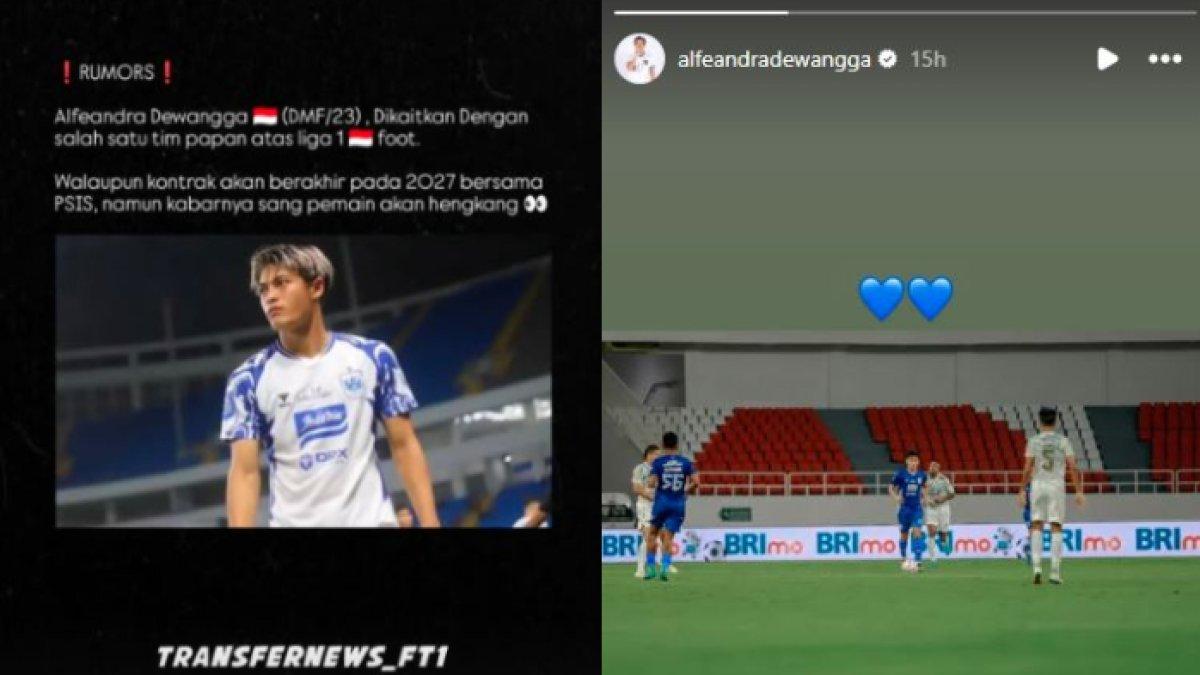 RUMOR TRANSFER - Gelandang PSIS Semarang, Alfeandra Dewangga dirumorkan tengah mendapat minat klub Liga 1 2024 (kiri). Di sisi lain, Alfeandra Dewangga juga sempat mengunggah satu foto ambigu (kanan) di Instagram pribadinya seiring rumor hengkangnya tengah muncul, Sabtu (15/3).