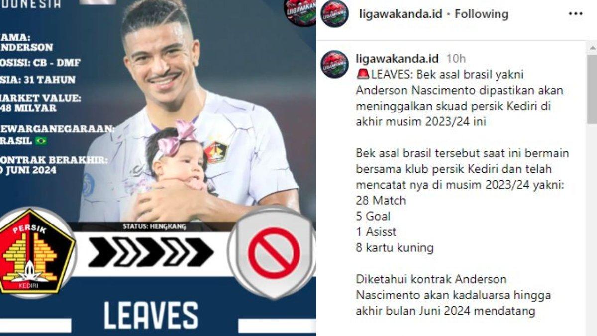 Rumor hengkangnya bek Brasil milik Persik Kediri, yakni Anderson Nascimento santer hengkang dari Macan Putih di akhir gelaran Liga 1 2023.