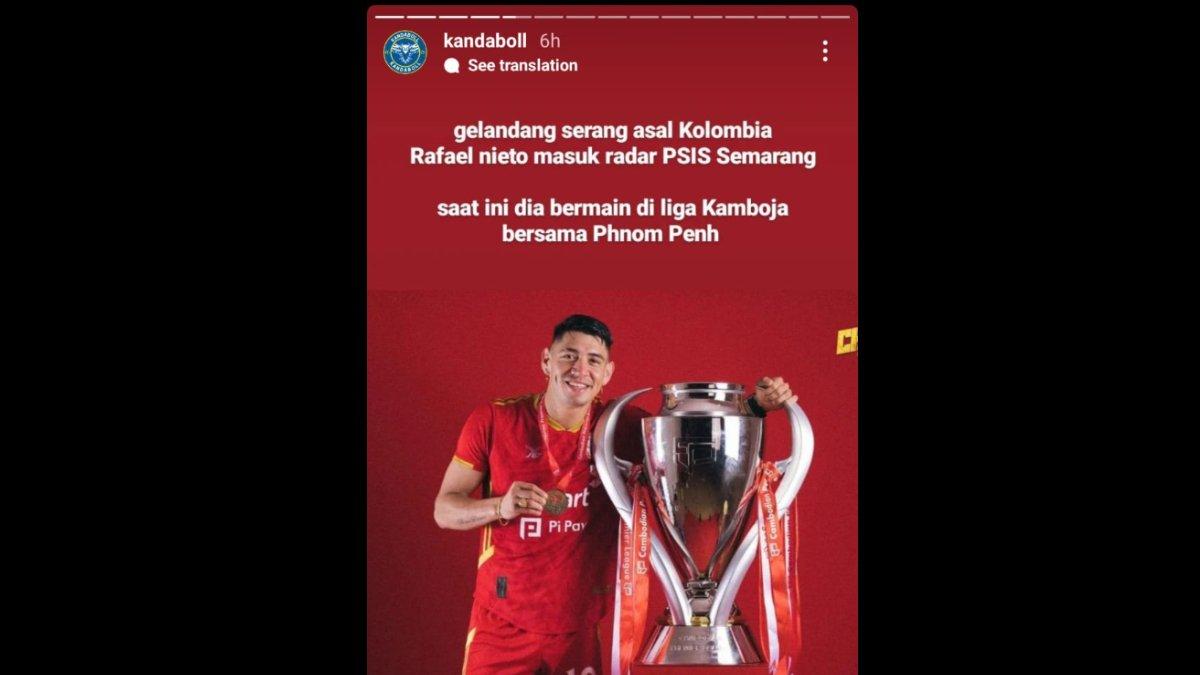 Sosok Andres Nieto yang bermain untuk Phnom Penh Crown kabarnya hendak dilirik PSIS Semarang untuk Liga 1 2023 mendatang.