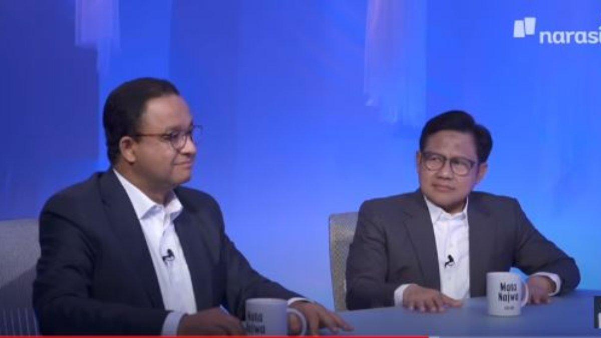 Momen Anies Baswedan sempat menghela nafas sesaat sebelum menjawab pertanyaan Najwa Shihab soal pandangannya tentang dipanggilnya Cak Imin oleh KPK dalam acara Mata Najwa, Senin (4/9/2023).