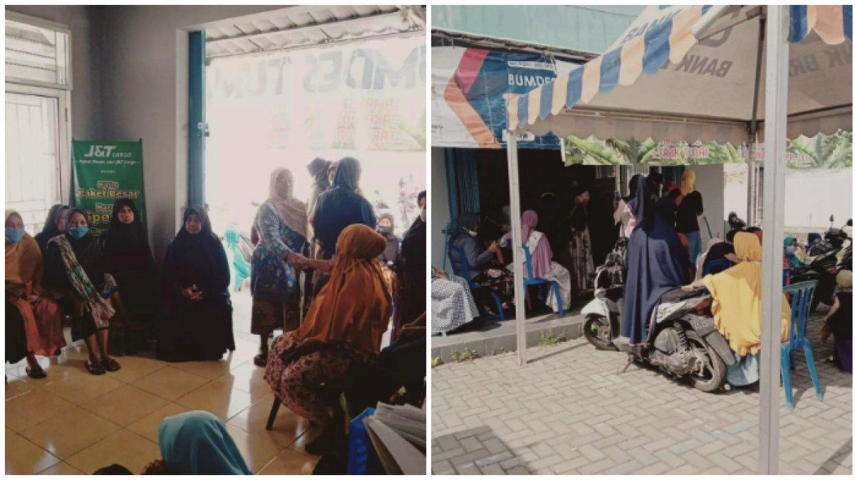 Antrean warga yang hendak melakukan transaksi keuangan di BRILink BUMDes Tumang