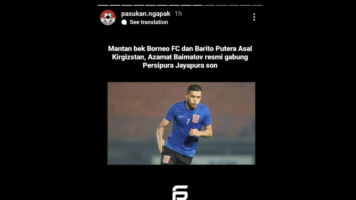 Rumor diminatinya eks Borneo FC-Barito Putera, yakni Azamat Baymatov oleh Persipura Jayapura di putaran kedua Liga 2 2023.