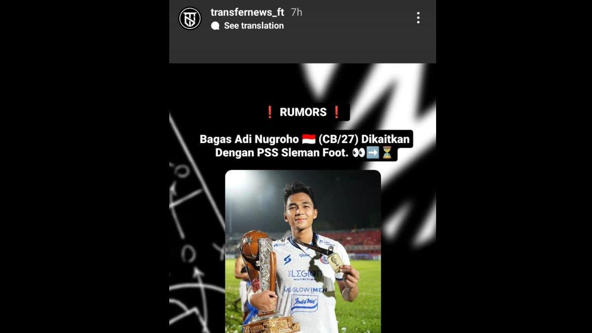 Rumor sosok bek lokal milik Arema FC, yakni Bagas Adi tengah dilirik PSS Sleman untuk musim 2024/2025 kelak.