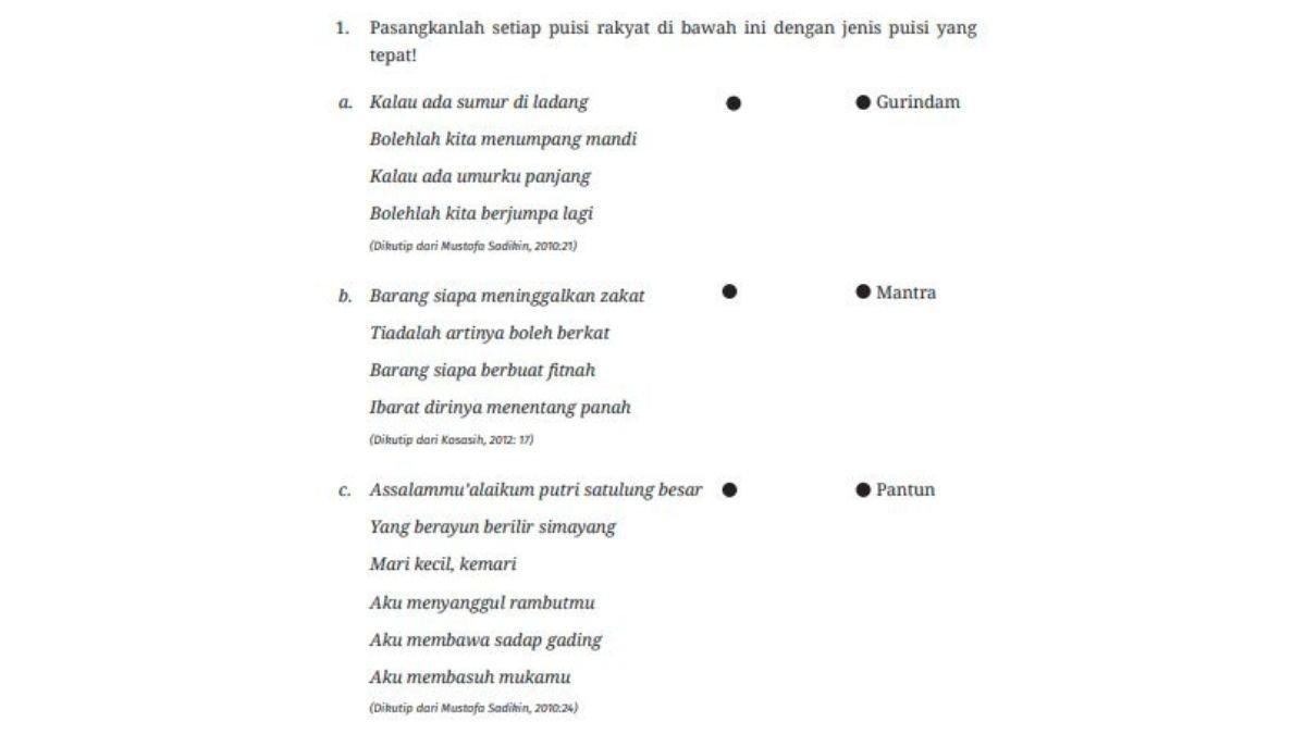 KUNCI JAWABAN - Soal Bahasa Indonesia untuk nomor 1 uji kompetensi bab 2 kelas 9 SMP