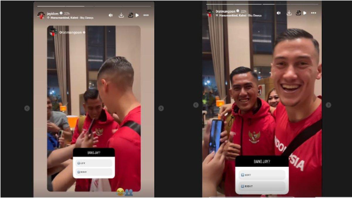 Unggahan InstaStory Jay Idzes (kiri) dan Ragnar Oratmangoen (kanan).