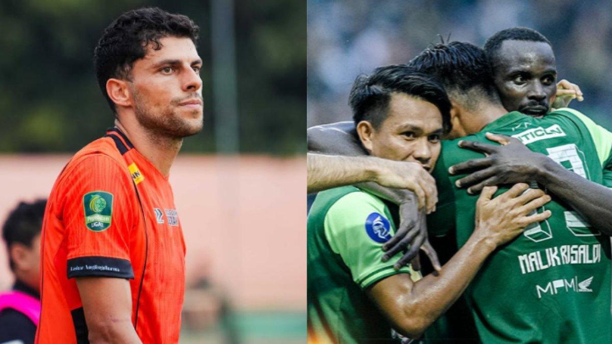 Sosok playmaker Persibo Bojonegoro, Barata (kiri) dan selebrasi gol skuad Persebaya Surabaya (kanan).