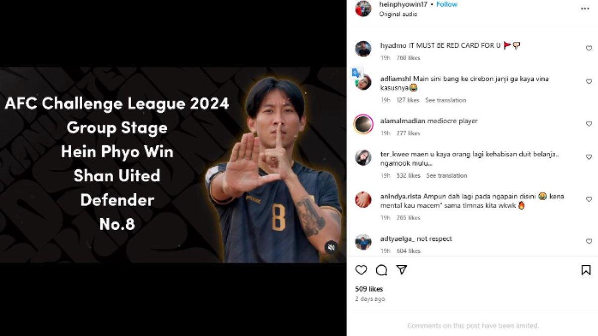 Bek Myanmar yang sempat melakukan tindakan tak terpuji ke Marselino Ferdinan, yakni Hein Phyo Win langsung dibanjiri kritikan dari para fans Timnas Indonesia sebelum akhirnya menutup kolom komentar Instagramnya, Selasa (10/12).