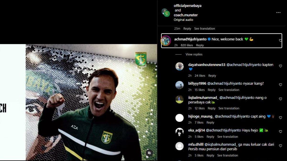 Sosok bek veteran Persib Bandung, yakni Achmad Jufriyanto turut menyambut kedatangan Paul Munster di Persebaya Surabaya, Kamis 4 Januari 2024.