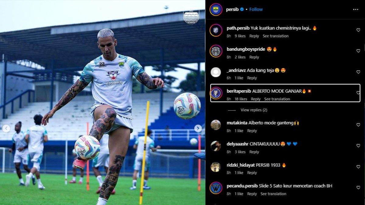 Potret bek Persib Bandung asal Spanyol, yakni Alberto Rodriguez disamakan dengan sosok Ganjar Pranowo buntut rambut barunya di sesi latihan Pangeran Biru, Kamis 11 Januari 2024.