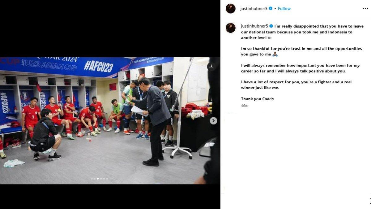 Bek naturalisasi Timnas Indonesia, Justin Hubner kecewa Shin Tae-yong dipecat.