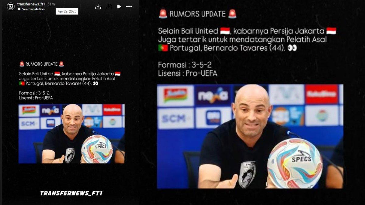RUMOR TRANSFER PELATIH PERSIJA JAKARTA - Bernardo Tavares masuk lis belanja Persija Jakarta.
