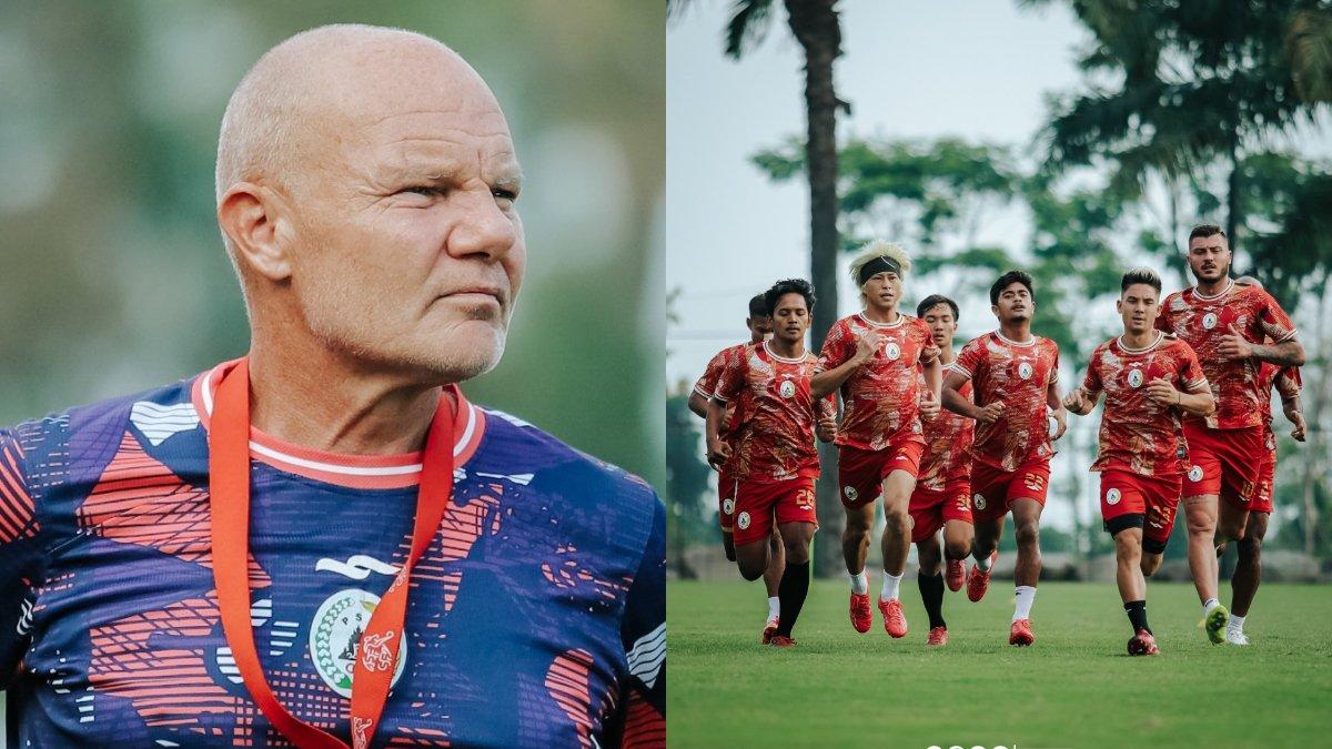 Kolase pelatih PSS Sleman, Bertrand Crasson (kiri) dan anak asuhnya di Super Elja (kanan).