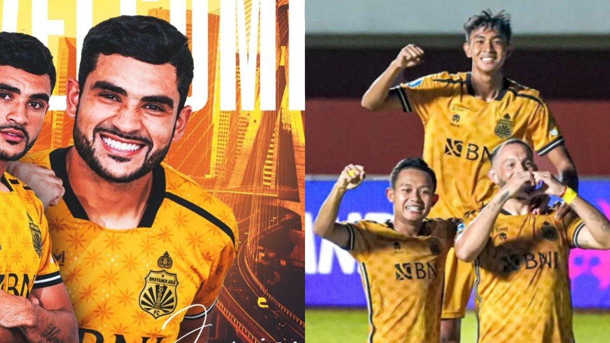 Kolase foto sosok Junior Brandao (kiri), striker baru Bhayangkara FC (kanan) untuk sisa gelaran Liga 1 2023.