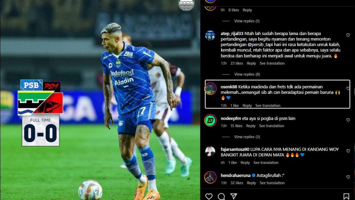 Bobotoh belum move on dari Levy Madinda yang sudah tak berseragam Persib Bandung di laga melawan PSM Makassar pada lanjutan pekan ke-21 Liga 1 2023, Senin 4 Desember 2023.