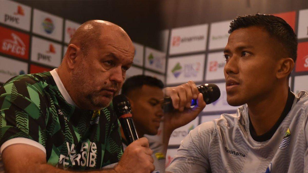Kolase foto Pelatih Persib Bandung Bojan Hodak (kiri) dan Kiper Persib Bandung saat konferensi pers di Graha Persib Bandung, Rabu (24/7/2024). Persib siap hadapi Persis Solo di laga pamungkas Piala Presiden.