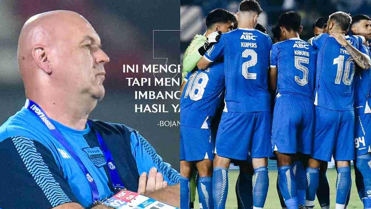 Pelatih Persib Bandung asal Kroasia, Bojan Hodak (kiri) dan skuad Persib Bandung saat melakukan briefing jelang laga kontra Arema FC (kanan).