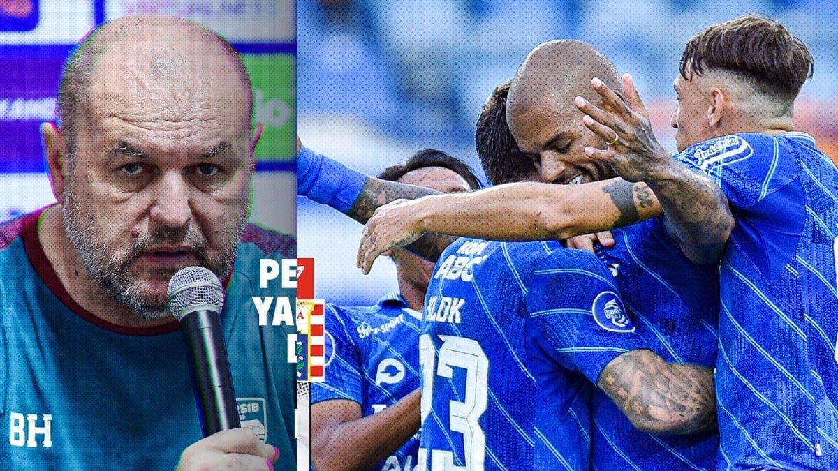 Pelatih Persib Bandung Bojan Hodak (kiri) dan skuad Persib Bandung (kanan).