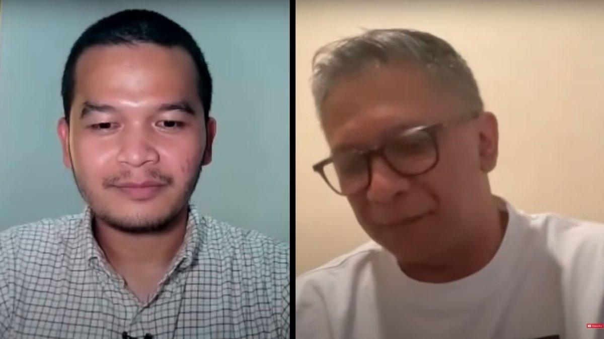 Bos Arema FC, Iwan Budianto (kanan) sempat diwawancarai oleh YouTuber Tommy Desky (kiri) terkait kiprah Singo Edan jelang Liga 1 2024, Kamis 1 Agustus 2024.