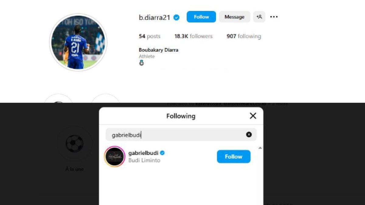 Kolase foto gelandang PSIS Semarang asal Prancis di Liga 1 2024, Boubakary Diarra yang kepergok mengikuti Instagram agen langganan Persebaya Surabaya, Gabriel Budi.