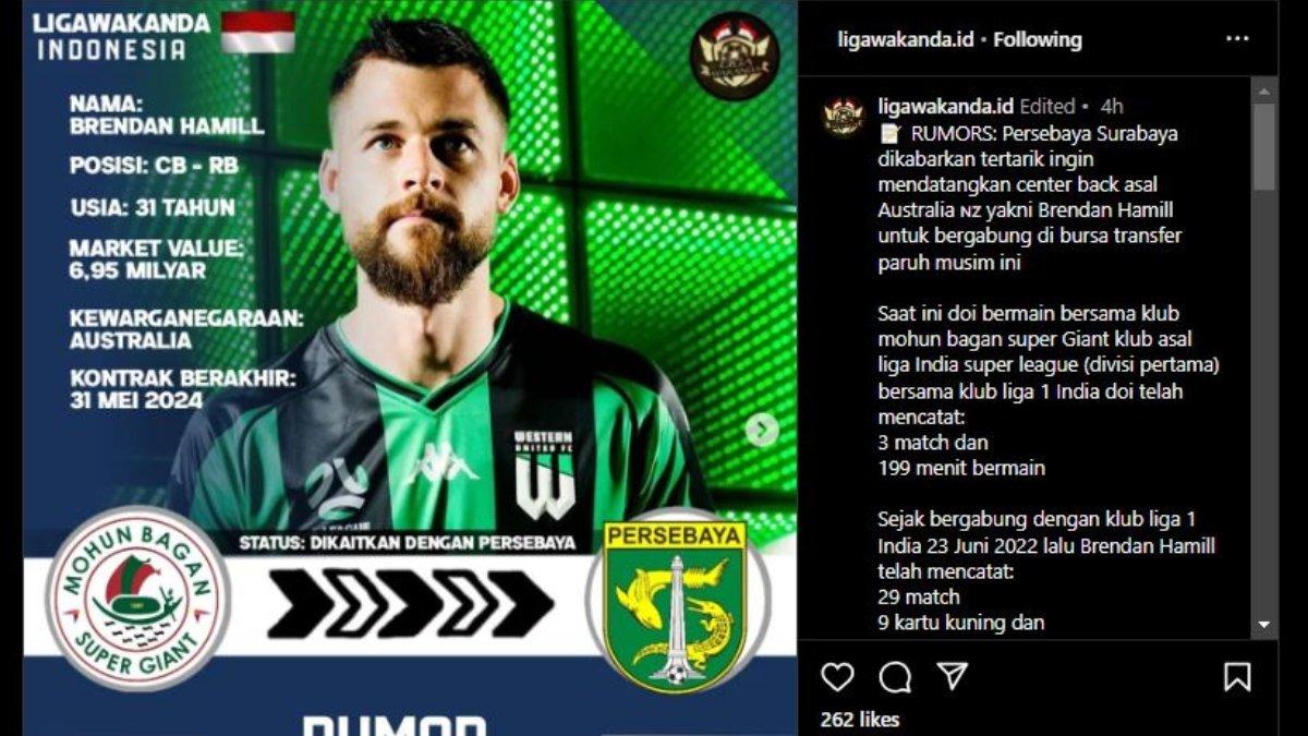 Rumor diliriknya bek asing asal Australia, Brendan Hamill oleh Persebaya Surabaya jelang paruh kedua Liga 1 2023.