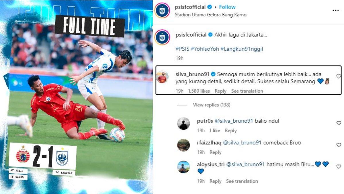 Sosok mantan striker PSIS Semarang yang kini bermain di PSPS Riau, Bruno Silva turut berkomentar dalam unggahan kekalahan Laskar Mahesa Jenar dari Persija Jakarta di pekan ke-34 Liga 1 2023.