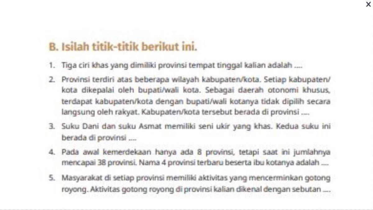 Soal Essai PKN Kelas 6 SD Halaman 133 bab 6 Provinsiku Bagian dari Wilayah Negara Kesatuan Republik Indonesia