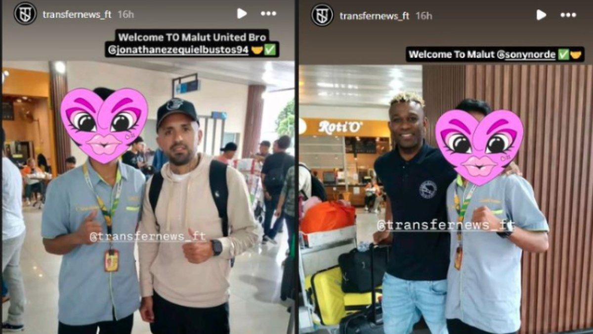 Dua sosok calon bintang Malut United, yakni Jonathan Bustos (kiri) dan Sony Norde (kanan) yang kepergok sudah tiba di Indonesia, tinggal launching saja? Senin (16/12).