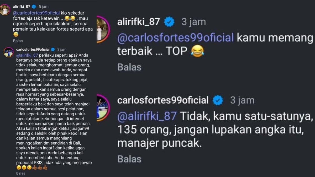 Carlos Fortes saling sindir dengan Ali Rifky imbas bela Wiliam Marcilio.