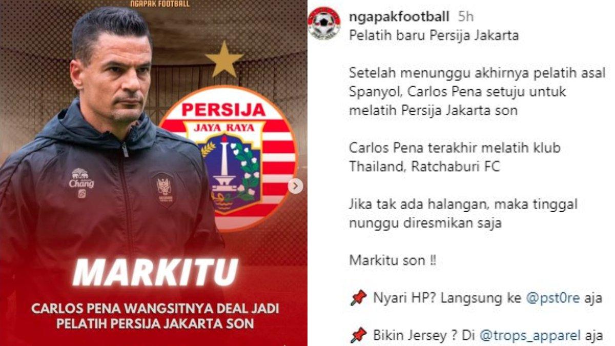 Rumor pelatih baru Persija Jakarta, yakni Carlos Pena yang sebelumnya melatih Ratchaburi FC di Liga Thailand.