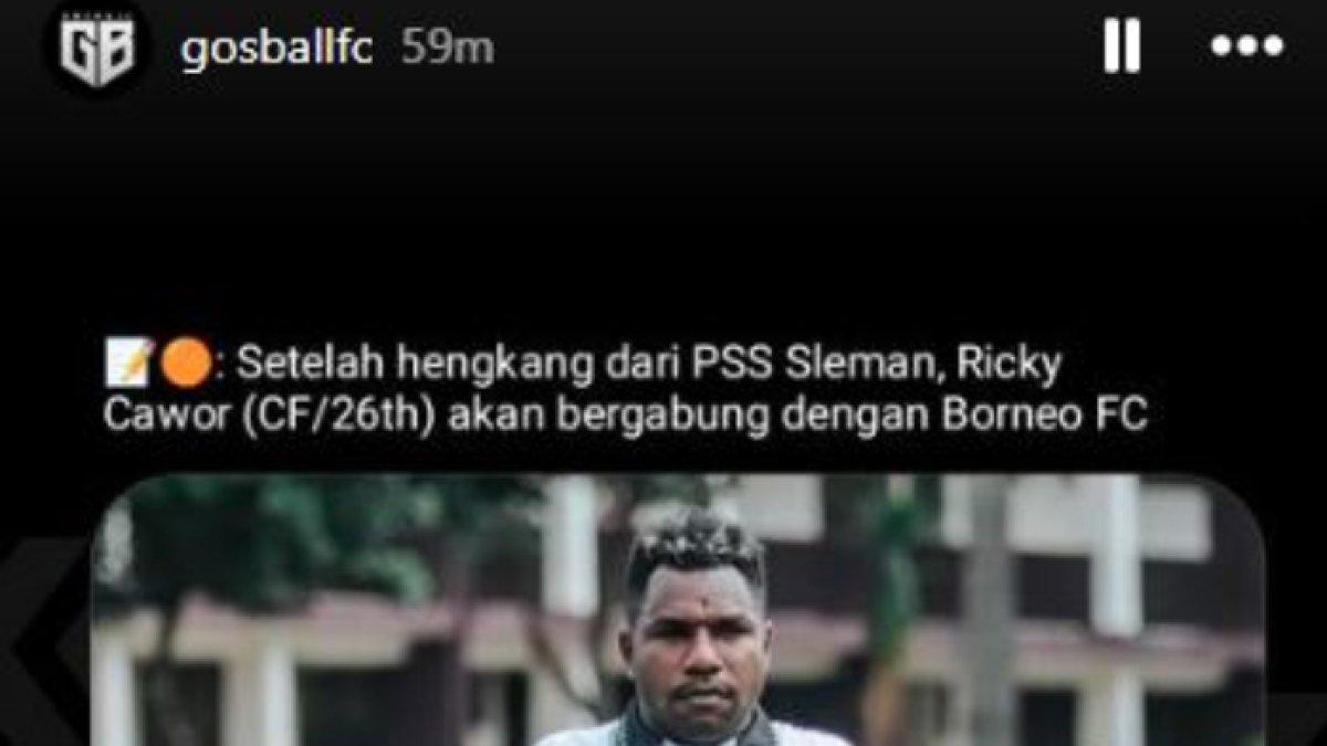 Rumor striker PSS Sleman Ricky Cawor yang kans merapat ke Borneo FC di paruh kedua Liga 1 2024, Rabu (1/1).