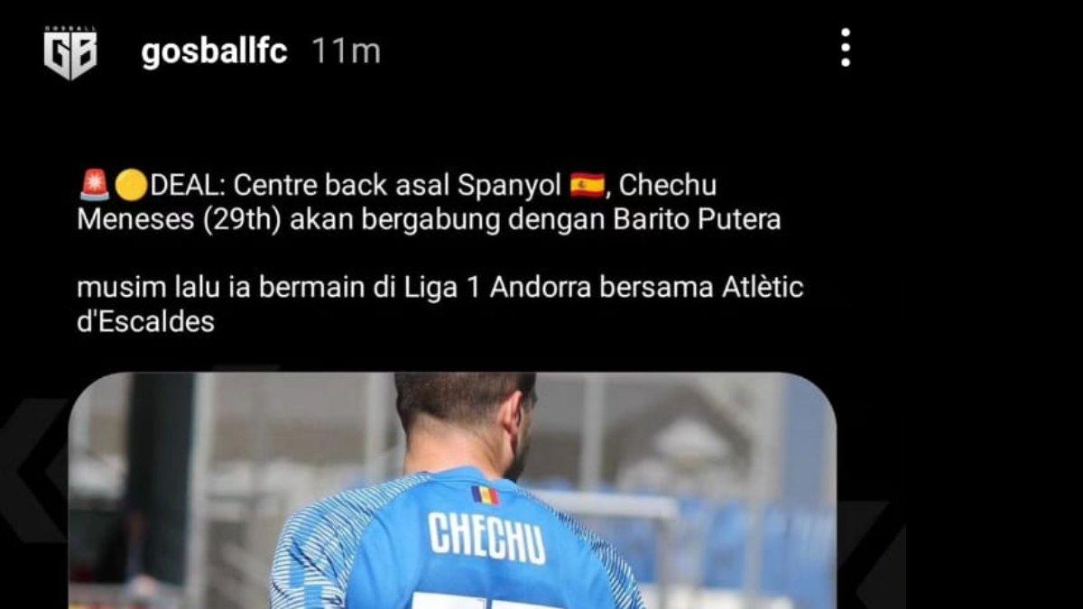 Rumor sosok bek asing asal Spanyol, yakni Chechu Meneses yang dikaitkan dengan Barito Putera jelang Liga 1 2024 mendatang.