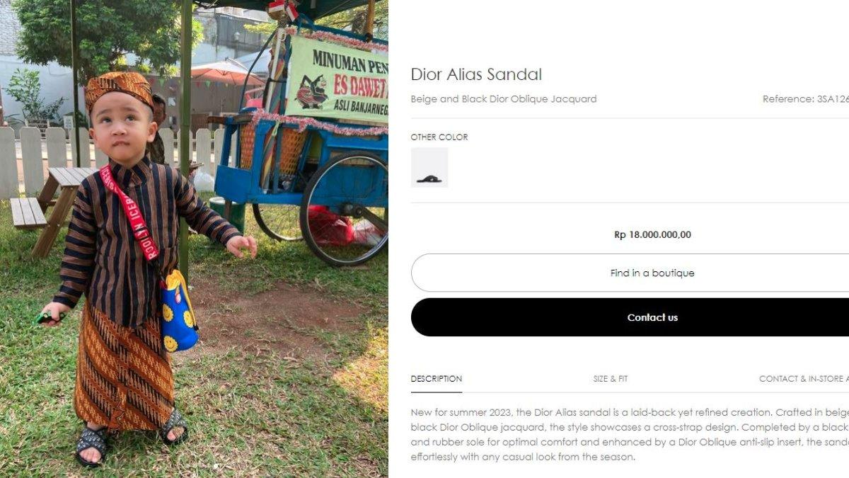 Kolase foto perayaan 17-an dari Rayyanza alias Cipung (kiri) dan harga sandal Dior yang dipakai oleh anak Raffi Ahmad tersebut (kanan).
